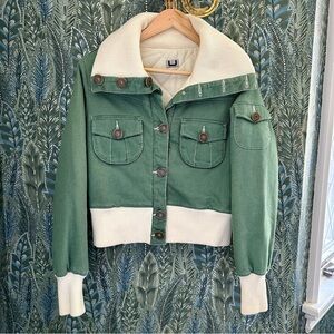 Adolfo Dominguez Green Checked Cropped Quilted Jacket, Size Medium